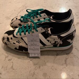 Adidas Women's Black and White Sneakers with Teal Laces